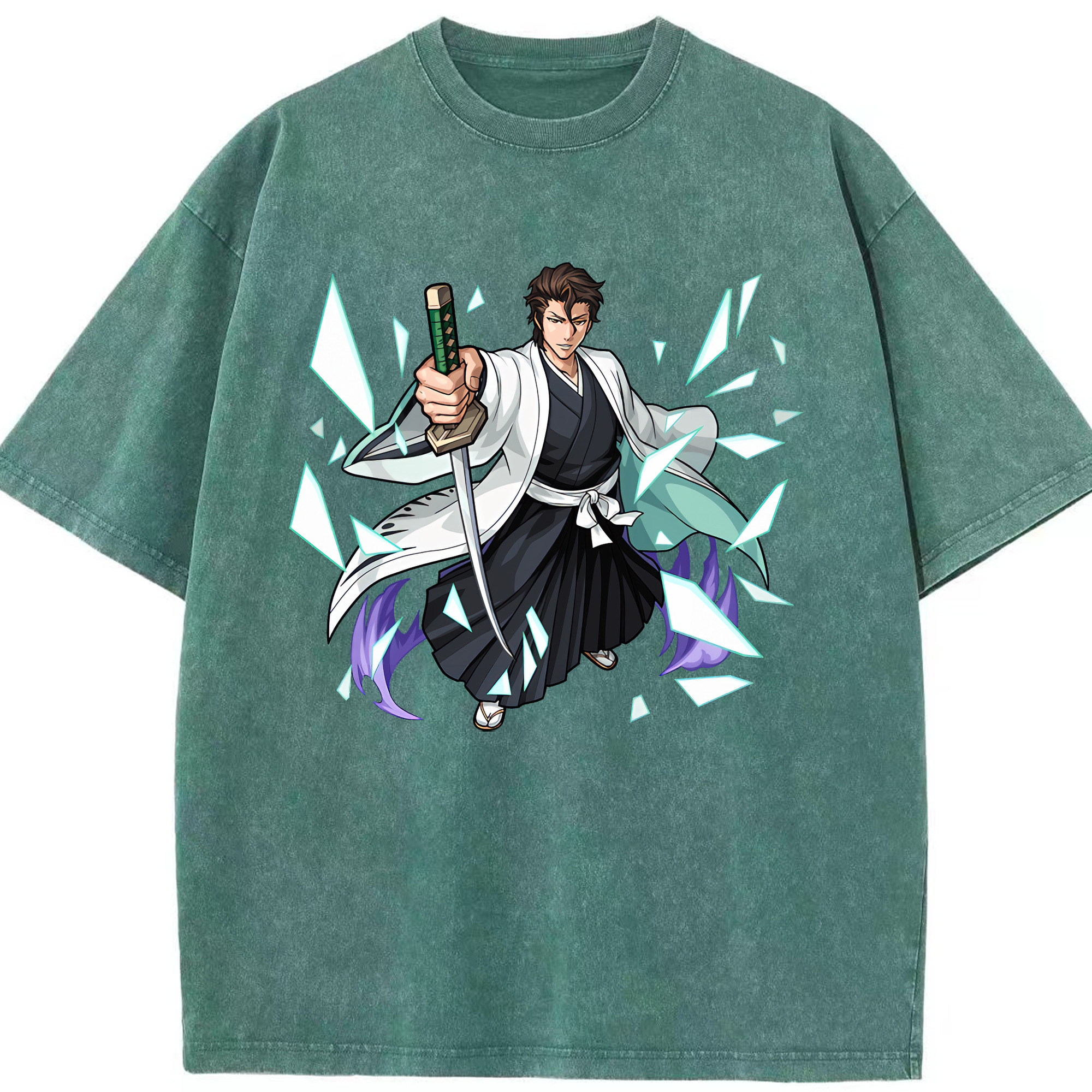 （画像用） ブリーチ 藍染 惣右介（あいぜん そうすけ） BLEACH Aizen Sousuke 綿100% ヴィンテージ風 半袖Tシャツ（フロントプリント）